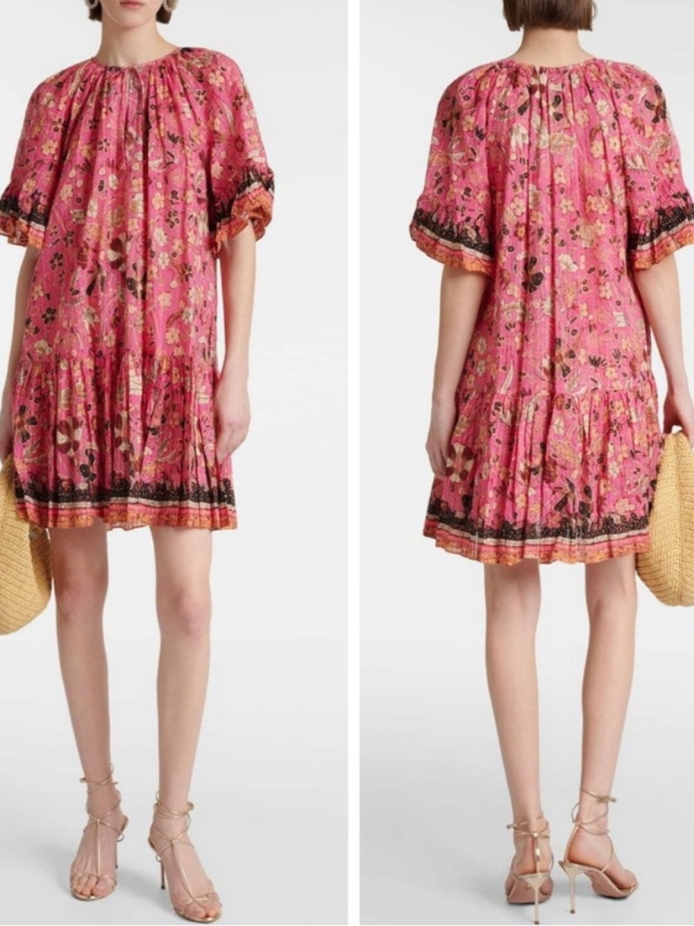 ULLA JOHNSON Pink Malie Mini Dress, Floral, Boho, Size 4, Retail $450